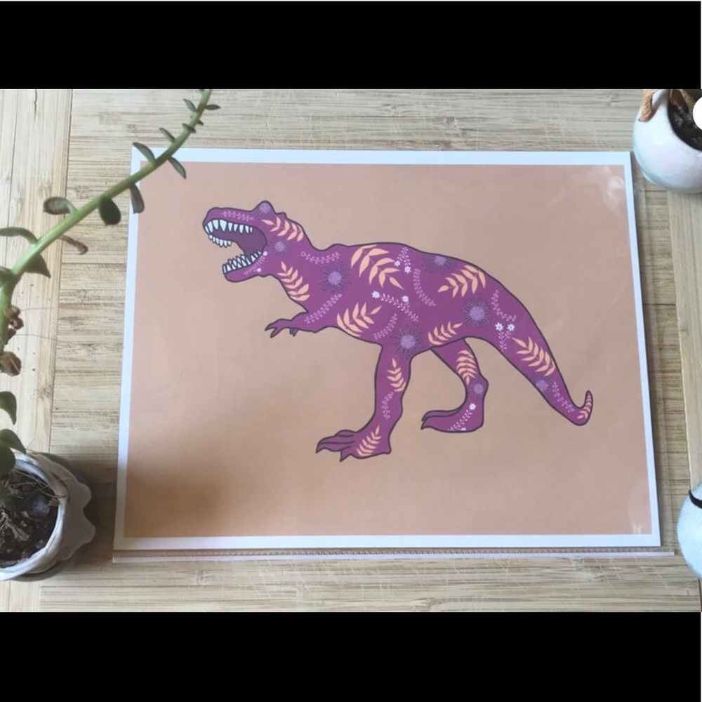 COPY - Pink and yellow T. rex dinosaur wall art